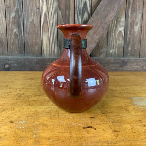 Vtg Franciscan Pottery Maroon Wood Handled Carafe - Picture 2 of 11